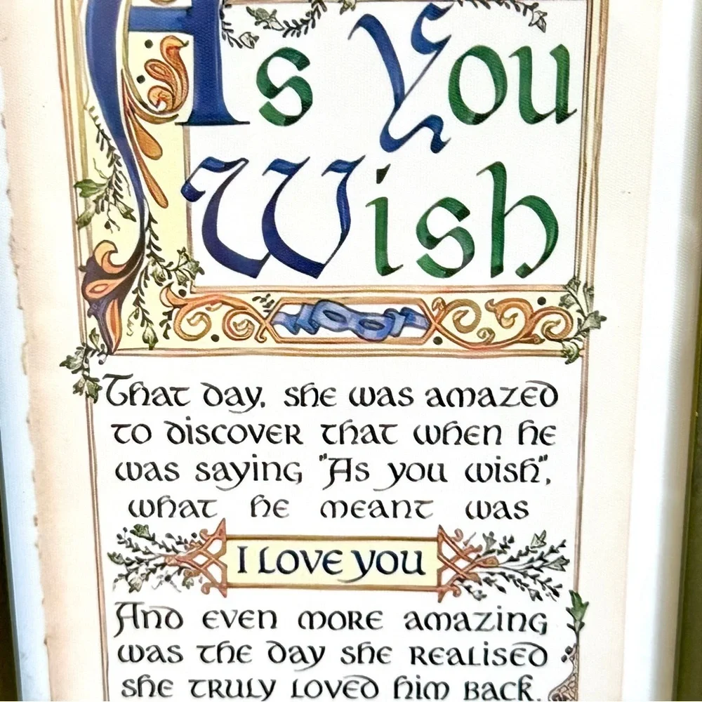 The Princess Bride As You Wish Calligraphy Quote Framed Wall Art Green Leaf